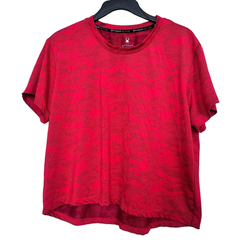 Spyder Active Women’s Sz XL Red Camouflage Short Sleeve Cropped Top